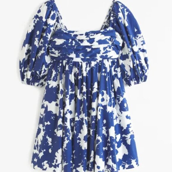 A&F Emerson Poplin Puff Sleeve Mini Dress - Navy and White - Size Medium - Picture 1 of 10